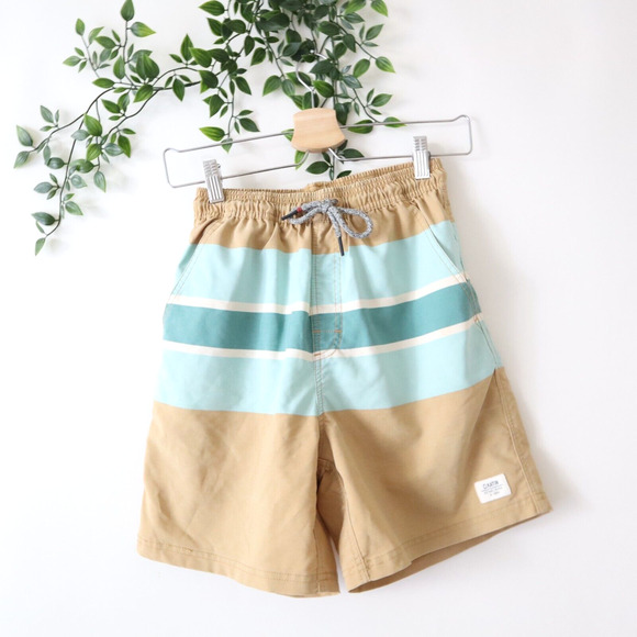 Katin Boys' Mesh Lined Swimming Trunks Shorts Small Tan & Blue Striped - Picture 1 of 4